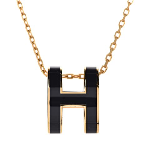 hermes black h necklace